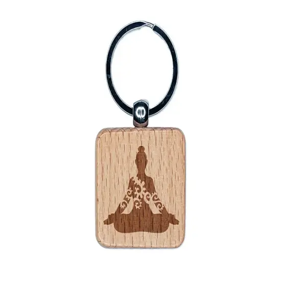 Yoga Pose Siddhasana Accomplished Sitting Engraved Wood Square Keychain Tag Charm {1}