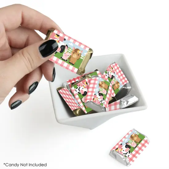 Big Dot of Happiness Girl Farm Animals - Mini Candy Bar Wrapper Stickers - Pink Barnyard Baby Shower or Birthday Party Small Favors - 40 Count {3}