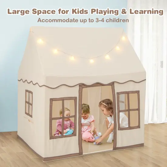 Toddler Large Playhouse with Star String Lights Perfect for Gifting Brown {3}