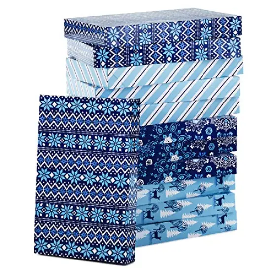 12 Pieces Holiday Designed Shirt Boxes, Snowy Blues Snowflakes, Stripes, Sweater Pattern, Reindeer {2}