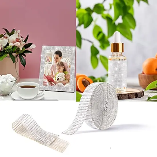 3Yards Self Adhesive Crystal Rhinestone Diamond Ribbon,Rhinestone Decorative Sticker with 2mm Rhinestones, Diamond Crystal Sticker for Car Decoration or DIY Crafts (Silver, 0.51 Inch ) {4}