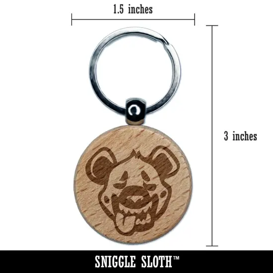 Smiling Spotted Hyena Head Engraved Wood Round Keychain Tag Charm {2}