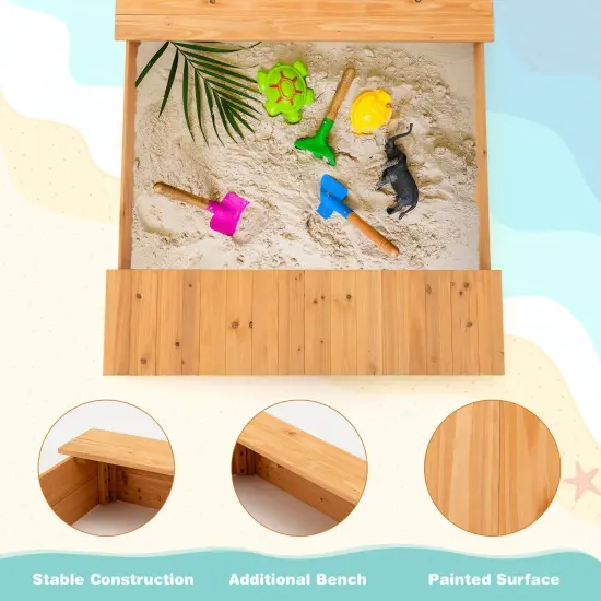 Kids Wooden Sandbox with Bench Seats and Storage Boxes {5}