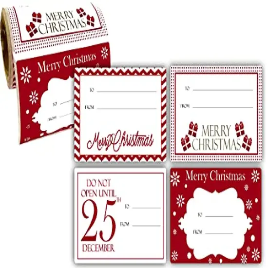 60 Pieces Jumbo Christmas Gift Tag Stickers 60 Count Modern Red, White, Silver, and Gold Xmas Designs - Looks Great on Gifts Presents, Wrapping Paper and Gift Bags. {1}