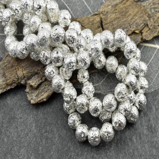 Electroplated Lava Rock Round Beads (15" Strand) {5}