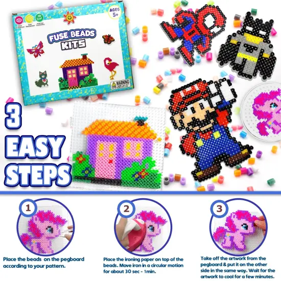 5200 5mm Fuse Beads Kit - 24 Colors | 45 Patterns, Toys, Kids Crafts for Girls Ages 8-12, Arts and Crafts for Kids Ages 6-8, Gifts for Girls Boys Kids Age 5 6 7 8 9 10 11 12 Year Old {6}