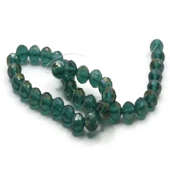 35 8mm x 7mm Green Faceted Rondelle Glass Beads {5}