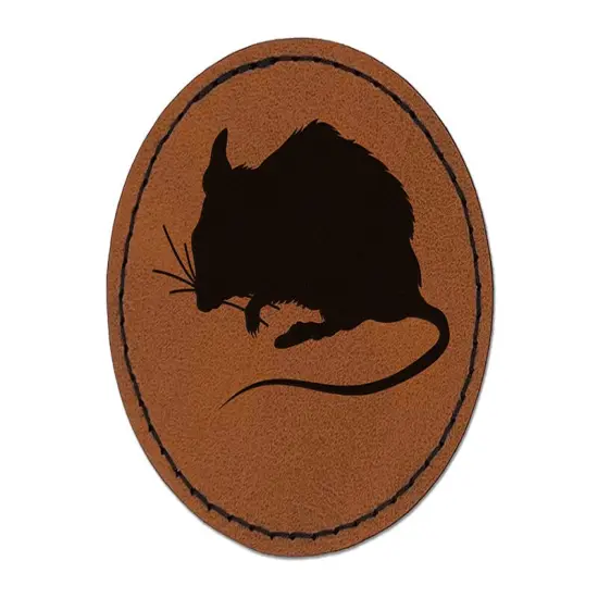 Mouse Solid Round Iron-On Engraved Faux Leather Patch Applique - 2.5" Brown {1}