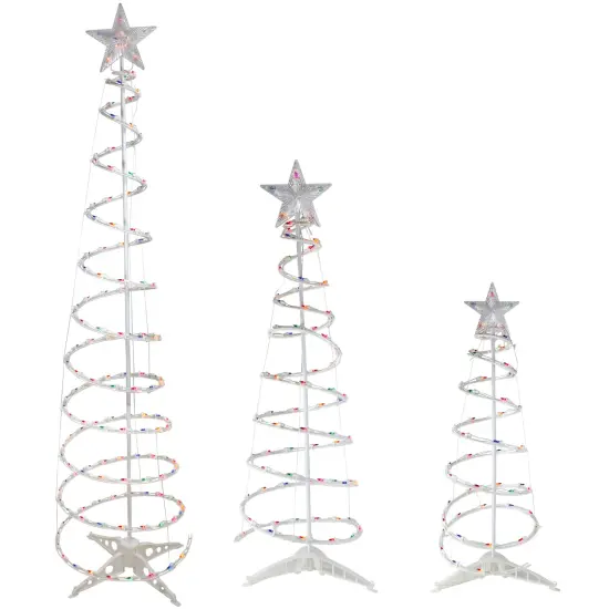 Northlight Set of 3 Lighted Multi-Color Spiral Christmas Trees - 3', 4', and 6' White {3}