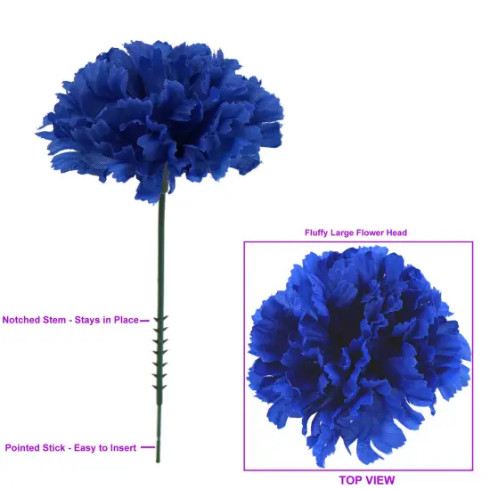 100-Pack: Royal Blue Carnation Picks, 5" Stems, 3.5" Wide, Floral Home by Artificial Flowers {2}