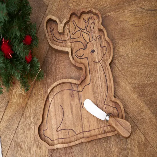 Reindeer Shaped Wooden Serving Board with Spreader 10.75 x11.00-in. {6}