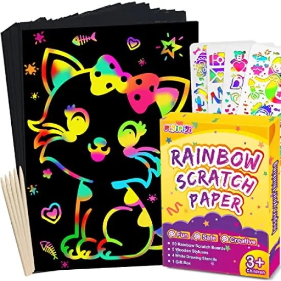 60 Pieces Rainbow Magic Scratch Off Art Crafts Set Supply Drawing Note Kit for Girls Boys Toddler Party Favor Activity Game Birthday Christmas Easter Toy Gift {2}