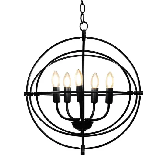 20 Inch 5 Lights Metal Chandelier with Pivoting Interlocking Rings {1}