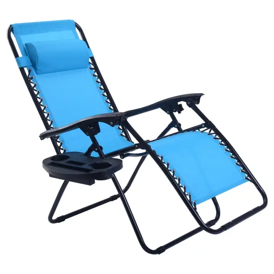 Outdoor Folding Zero Gravity Reclining Lounge Chair with Utility Tray Light Blue {1}