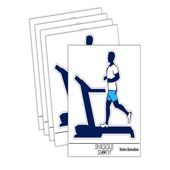 Man Running on Treadmill Cardio Workout Gym Waterproof Vinyl Phone Tablet Laptop Water Bottle Sticker Set - 5 Pack {1}