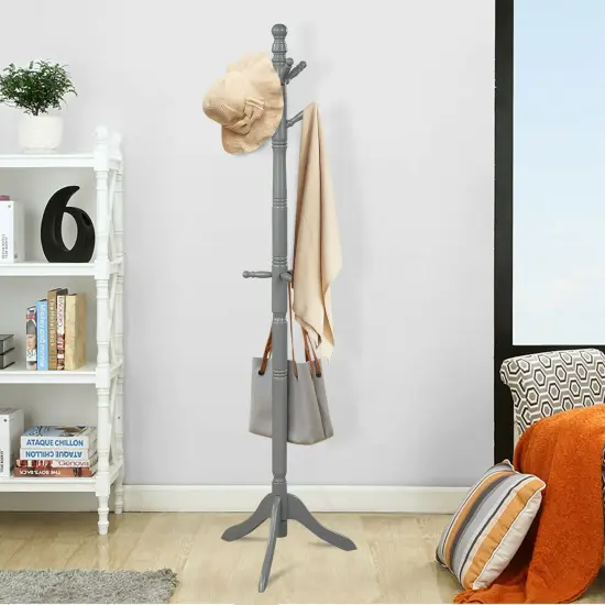 Adjustable Height Free Standing Wooden Coat Rack Tree Perfect for Any Room Grey {6}