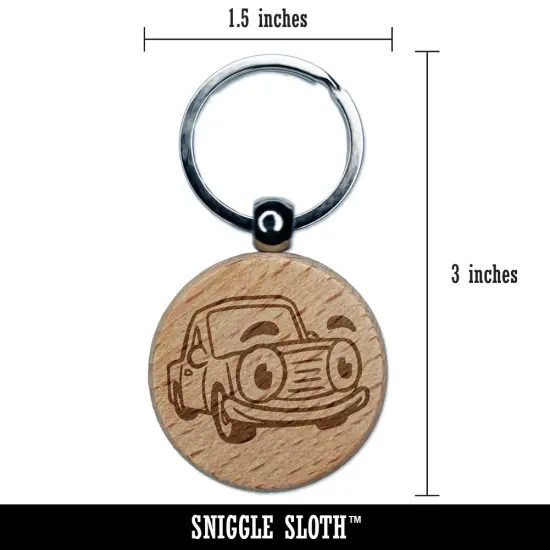Cartoon Car with Face Engraved Wood Round Keychain Tag Charm {2}