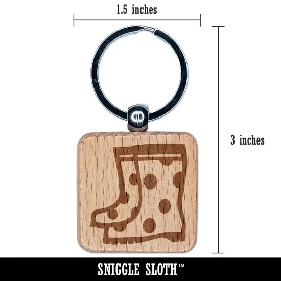 Adorable Summer Polka Dot Rain Boots Engraved Wood Square Keychain Tag Charm {2}