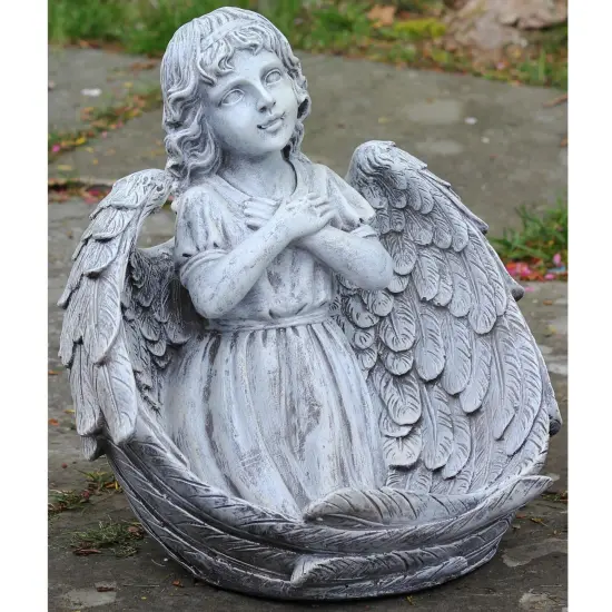 Northlight Angel Child Wrapped in Wings Outdoor Garden Statue - 16" Gray {5}