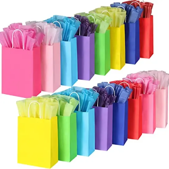 32 Pieces Gift Bags with 32 Tissues, 8 Colors Party Favor Bags with Handles, Rainbow Gift Bags for Wedding, Birthday, Party Supplies and Gifts {2}