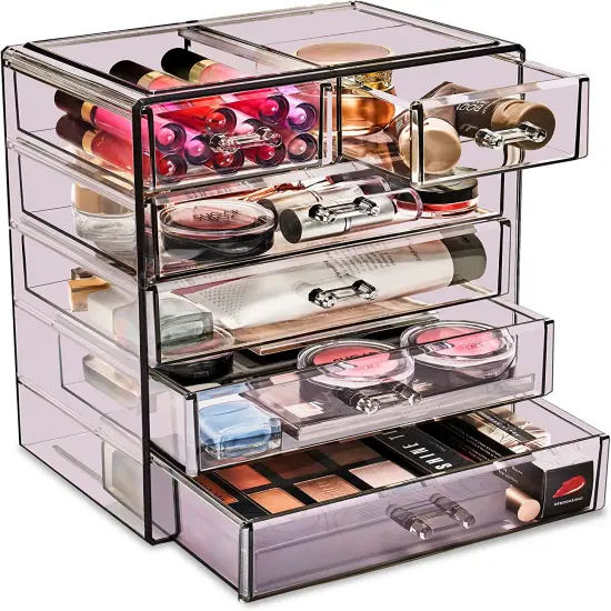 Sorbus Acrylic Makeup & Jewelry Organizer Storage Case- (4 Large, 2 Small Drawers) Purple {1}