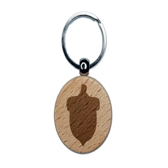 Acorn Solid Engraved Wood Round Keychain Tag Charm {1}