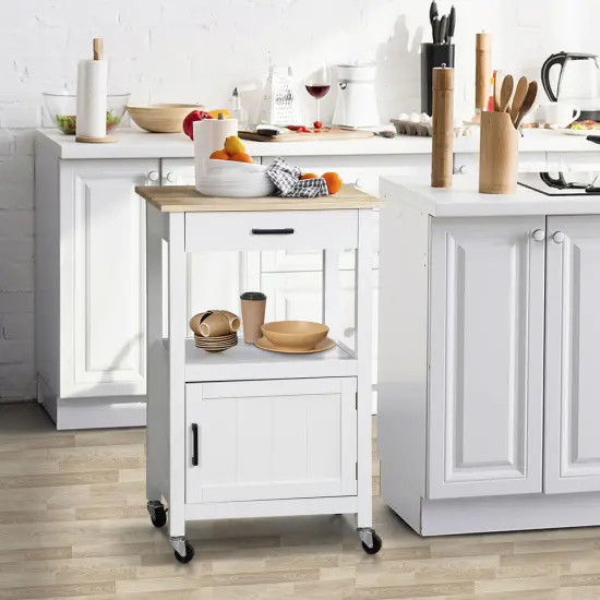 Rolling Kitchen Island Cart w/ Storage Shelf Cabinet . {2}
