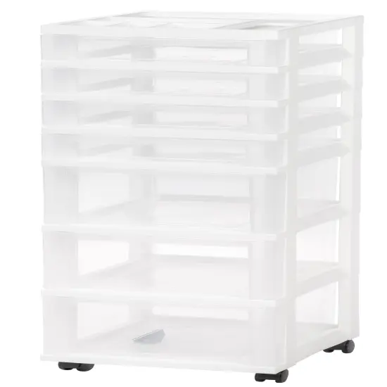 IRIS USA 7 Drawers Plastic Storage rolling Cart with drawer, White {1}