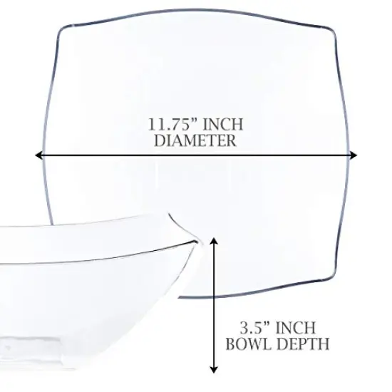 4 Pieces Disposable 128 ounce Square Serving Bowls, Party Snack or Salad Bowl, Extra Large Plastic Crystal Clear {5}