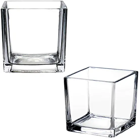 2 Pieces Square Glass Vase Clear Flower Decorative Centerpiece for Home or Wedding, Candle Holder, 5 x 5, {1}