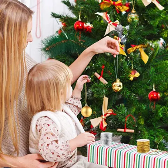 2 Rolls Metallic Elastic Cords Stretch Cord Ribbon Metallic Tinsel Cord Rope for Craft Making Gift Wrapping, 1 mm 55 Yards (Gold and Silver) {4}