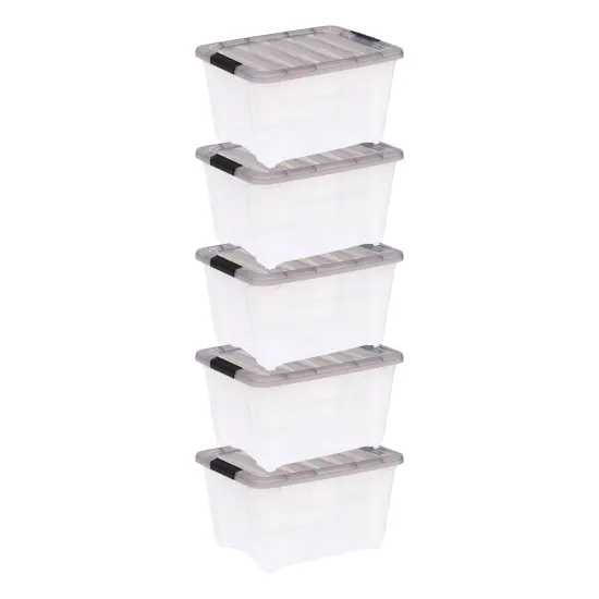 IRIS USA 5 Pack 32 Quart Stack & Pull&trade; Clear Plastic Storage Box with Buckles, Gray {2}