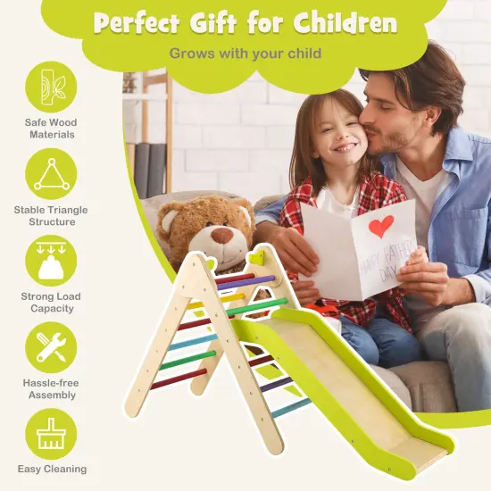 2-in-1 Wooden Triangle Climber Set with Gradient Adjustable Slide Multicolored {4}