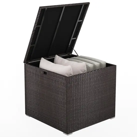 72 Gallon Rattan Outdoor Storage Box with Zippered Liner and Solid Pneumatic Rod {3}