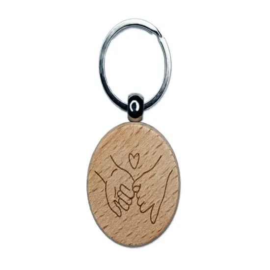 Pinky Promise Love Engraved Wood Round Keychain Tag Charm {1}