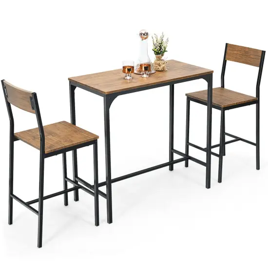 3 Pieces Bar Table Set with 2 Stools-Black {4}