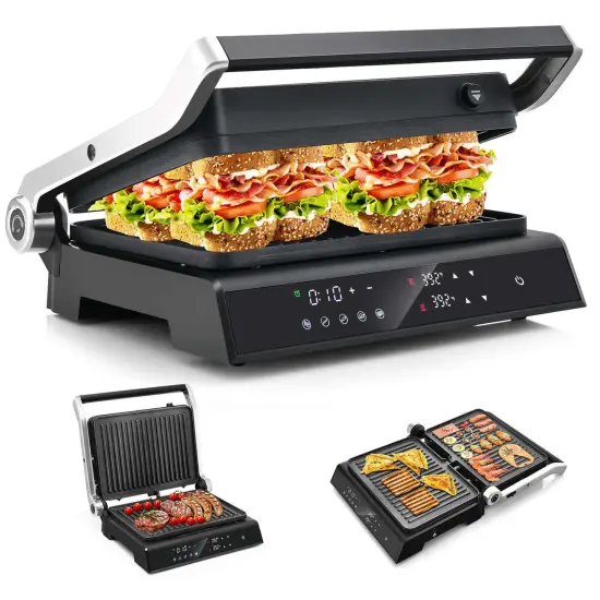 Costway Electric Panini Press Grill Sandwich Maker with LED Display&nbsp;& Removable Drip Tray {1}