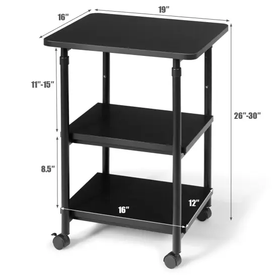 3-tier Adjustable Printer Stand with 360&deg; Swivel Casters Black {5}