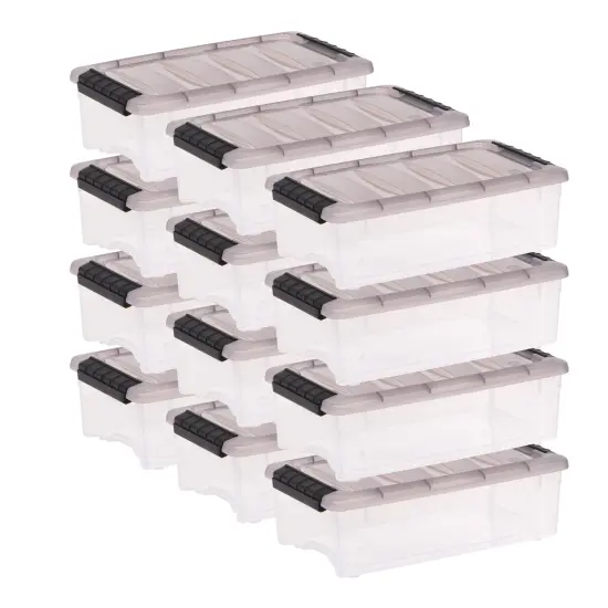 IRIS USA 6 Quart Stack & Pull Clear Storage Box, Gray, 12 Pack {2}