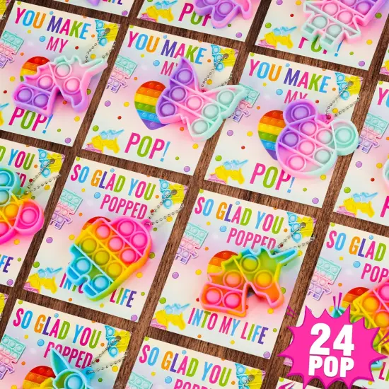 24 Valentines Day Gifts for Kids - Valentines Cards with Pop Bubbles Bulk- Valentine Exchange for Girls Boys School Class Classroom Fidget Toys Party Favors {1}