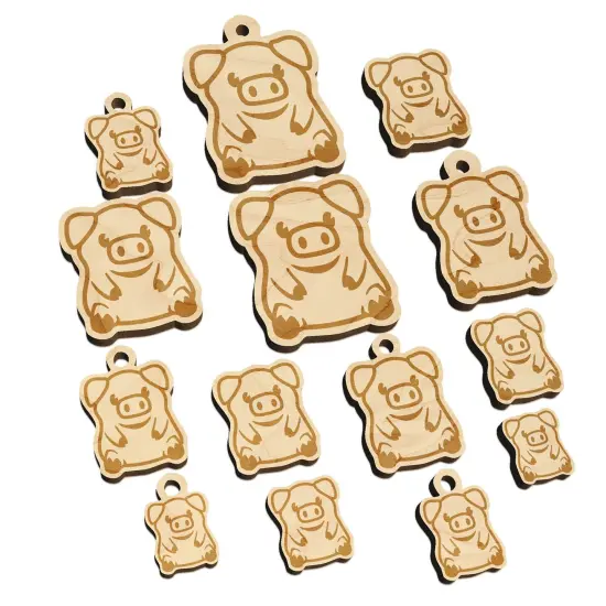 Cute Little Pig Sitting Mini Wood Shape Charms Jewelry DIY Craft {7}