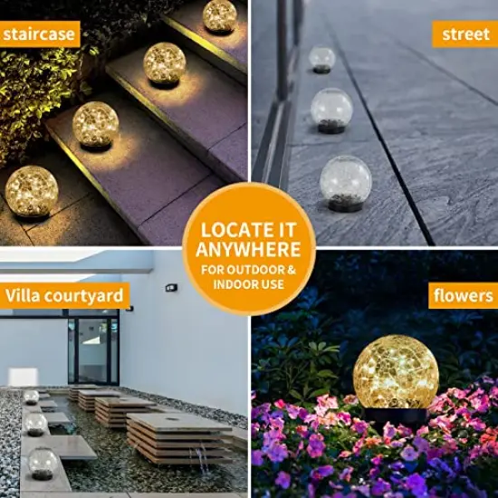 Outdoor Garden Decor Solar Balls for Garden Crackle Glass Solar Lights Yard Decor 1 Pack for Outdoor Decor Decorations Pathway Patio Yard Lawn {5}