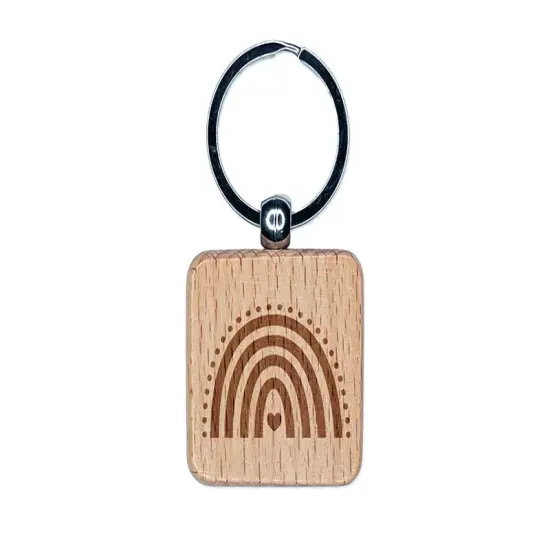 Valentine Heart Rainbow Valentine's Day Engraved Wood Square Keychain Tag Charm {1}