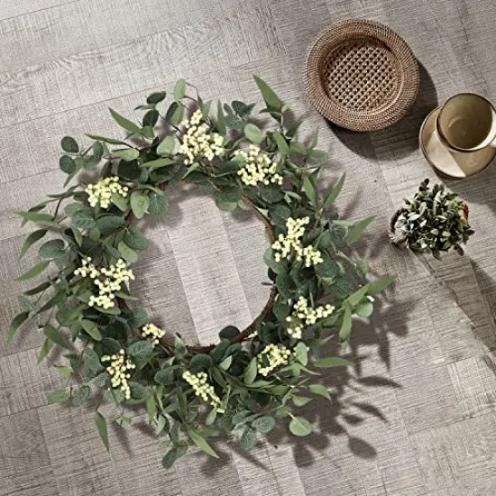 Wreaths for Front Door 20'' Eucalyptus Wreath, Spring Summer Green Wreath, Door Green Wreath for Home Porch Window Wall Farmhouse Home Decor Indoor Outdoor Summer Fall All Seasons {3}