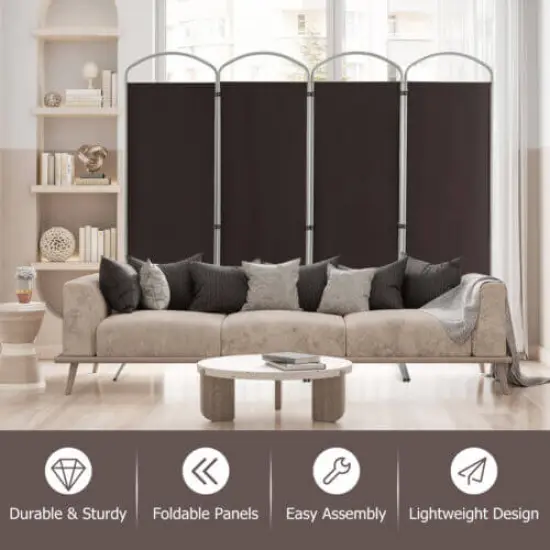 6.2Ft Folding 4-Panel Room Divider for Home Office Living Room Brown {6}