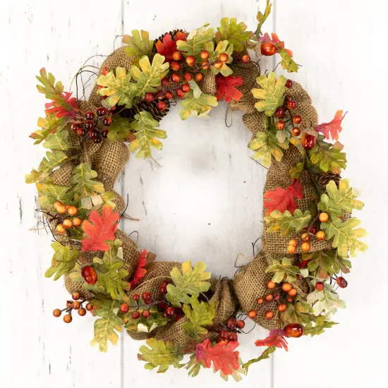 Northlight Berries and Pinecones Artificial Fall Harvest Twig Wreath, 18-Inch, Unlit Orange {4}