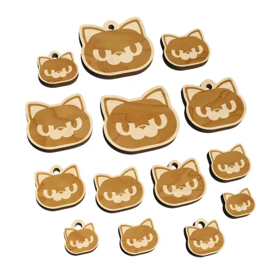 Round Cat Face Angry Mini Wood Shape Charms Jewelry DIY Craft {7}