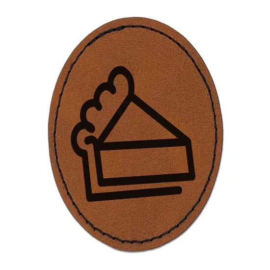 Piece of Pie Round Iron-On Engraved Faux Leather Patch Applique - 2.5" Brown {1}