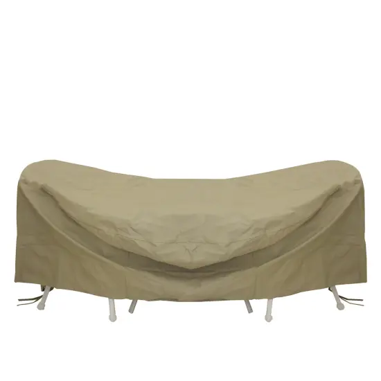 LB International 84" Khaki Durable Full Vinyl Premium Round Patio Full Set Cover Brown {1}