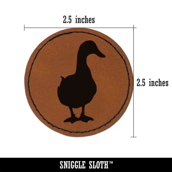 Duck From the Front Silhouette Round Iron-On Engraved Faux Leather Patch Applique - 2.5" Brown {3}